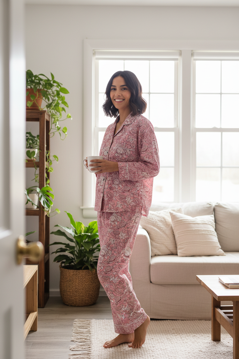 ANAYA Pyjama-Set mit Blockdruck 