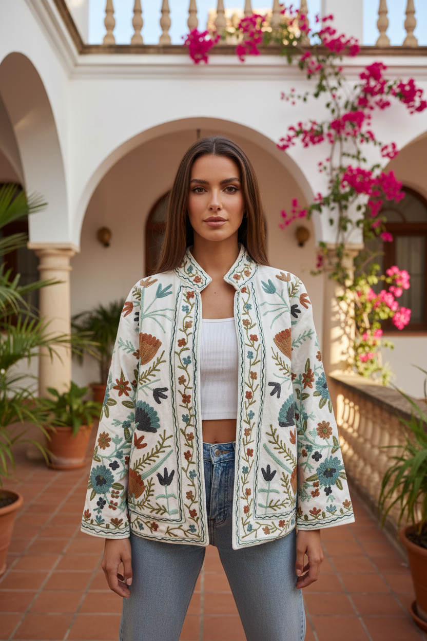 Chaqueta abanicos modelo frontal