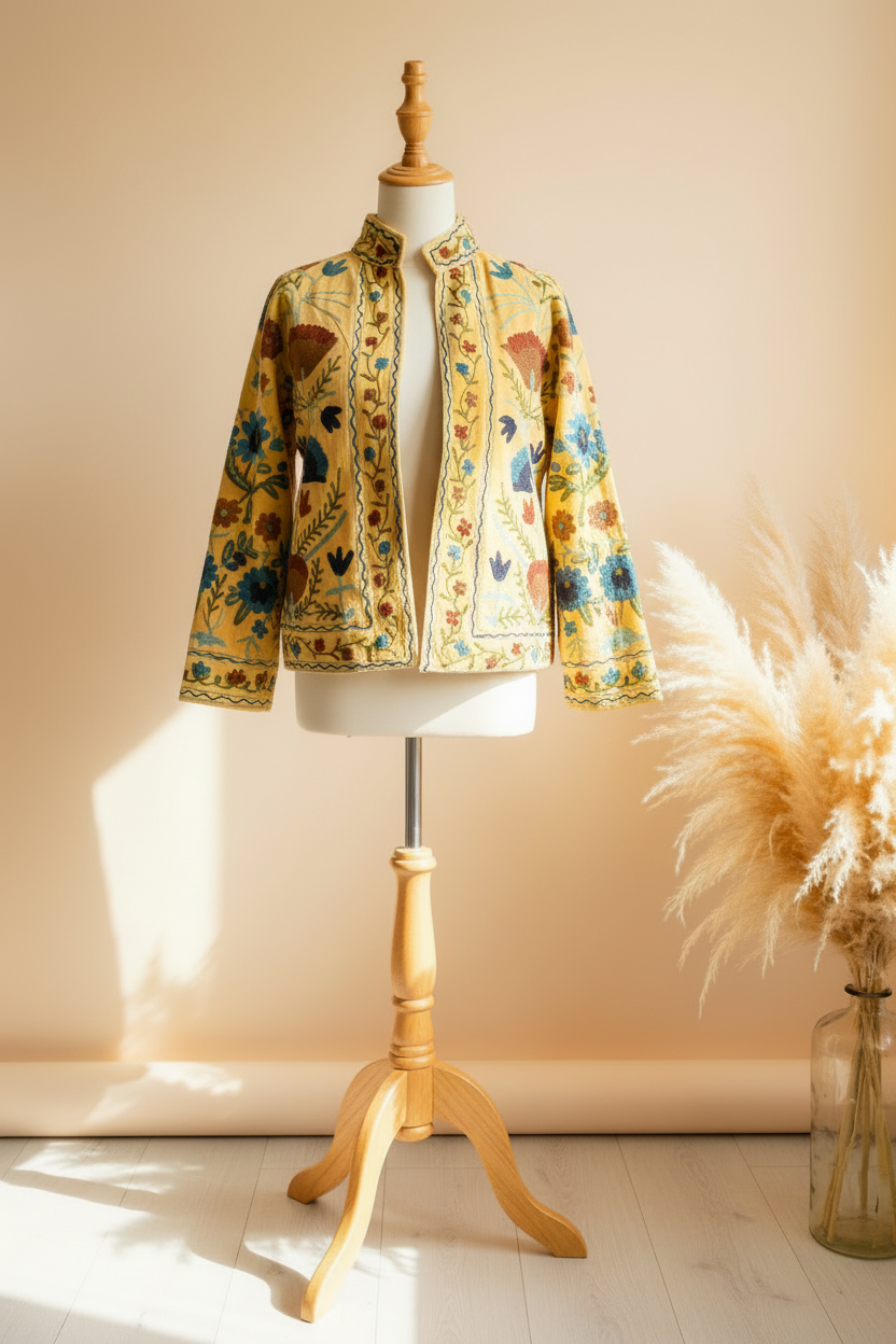 Chaqueta amarilla - estilo editorial frontal
