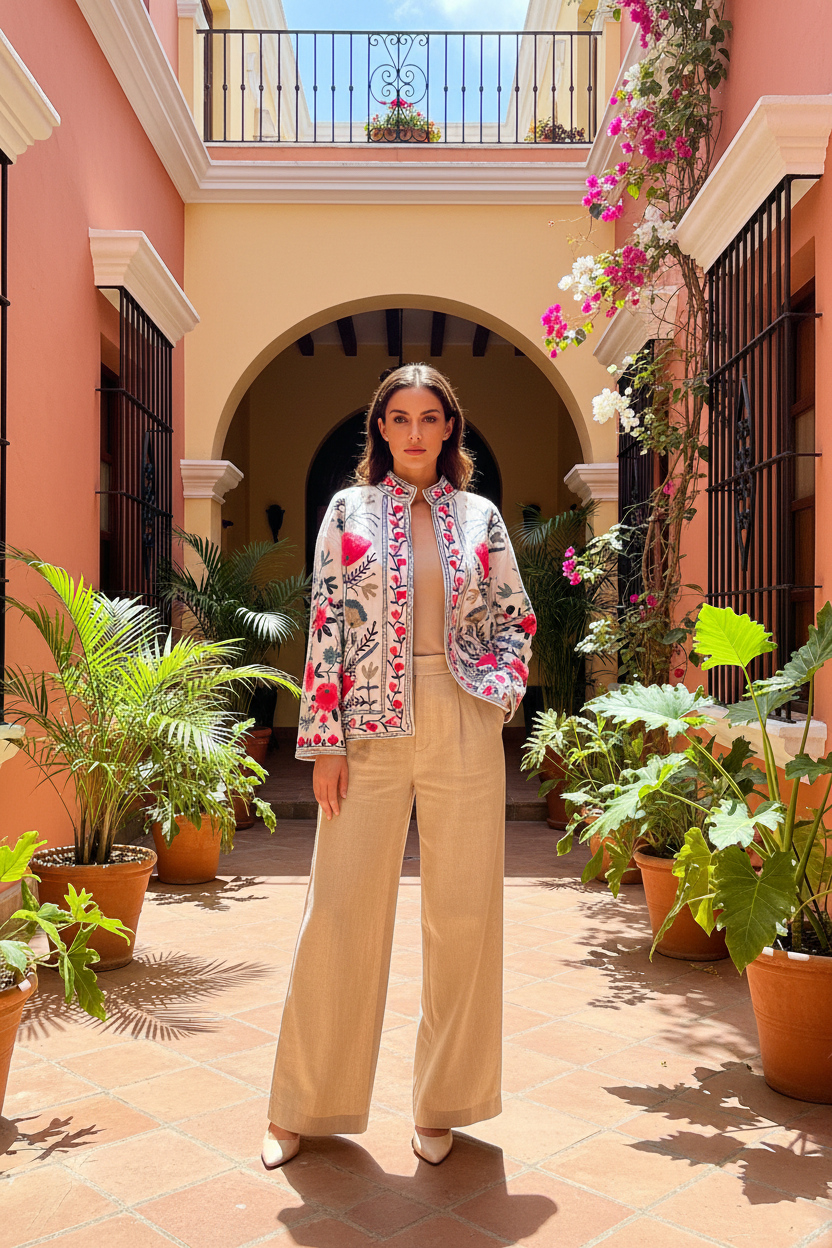 Chaqueta crema bordada - frontal mejorado