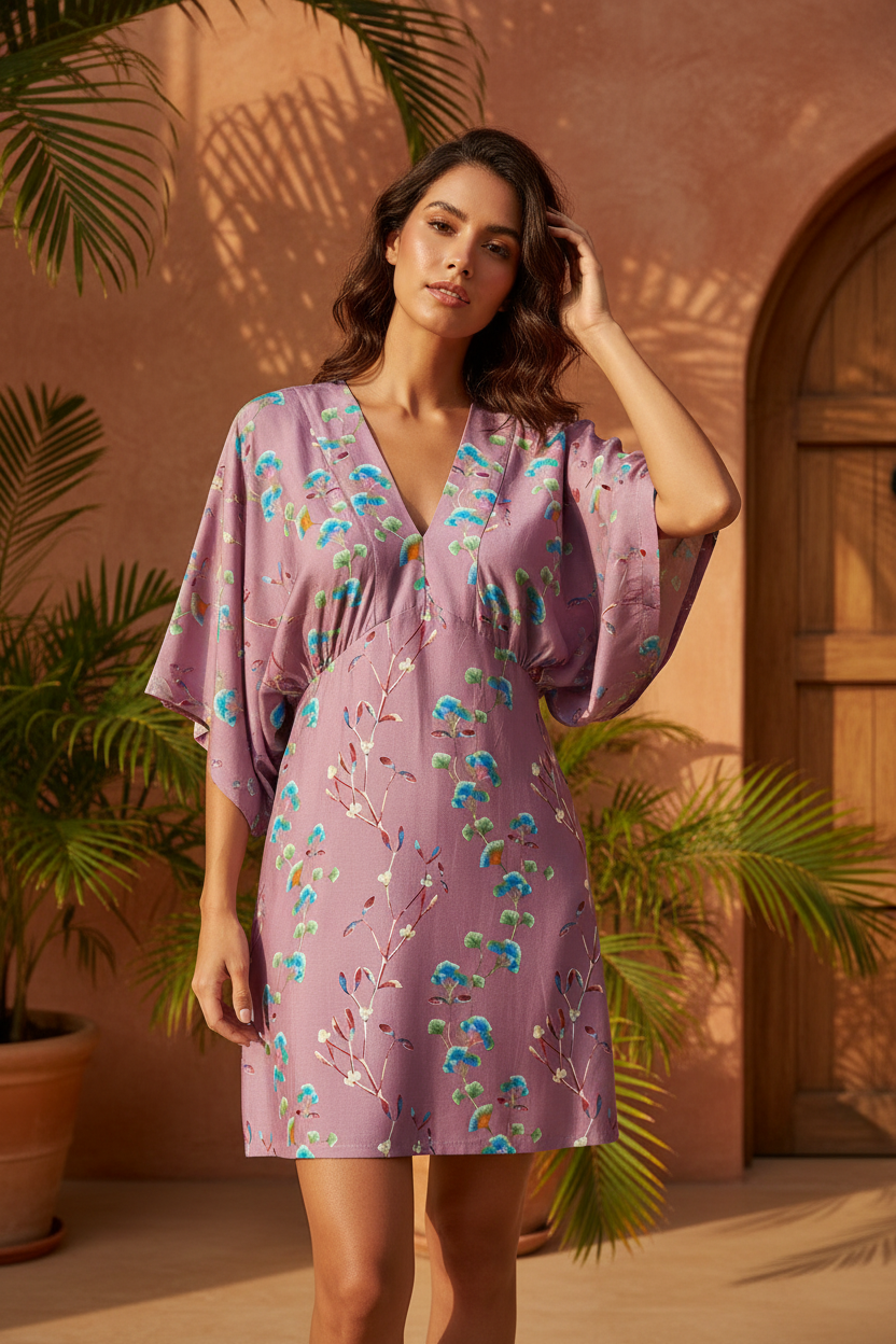 Kimono Lila Floral - Modelo Cayena Mediterránea