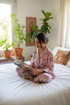 Pijama floral rosa - cama
