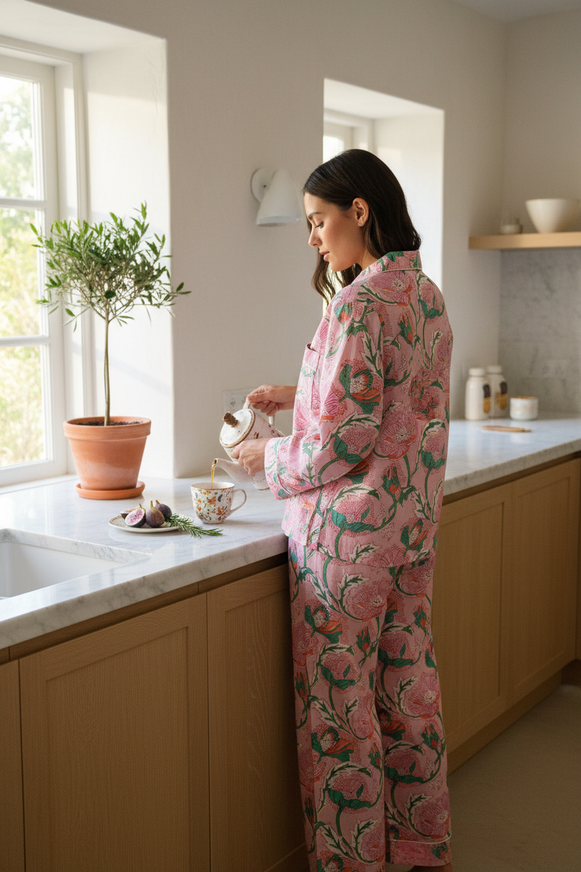 Pijama floral rosa - cocina