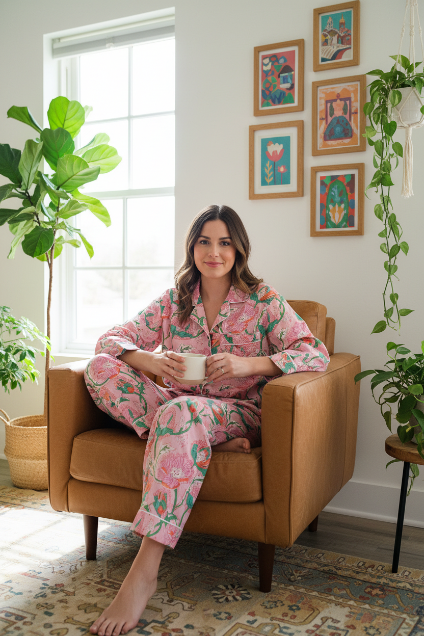Pijama floral rosa - sala