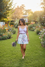 Shorts Floral Lavanda - Caminando en Jardín