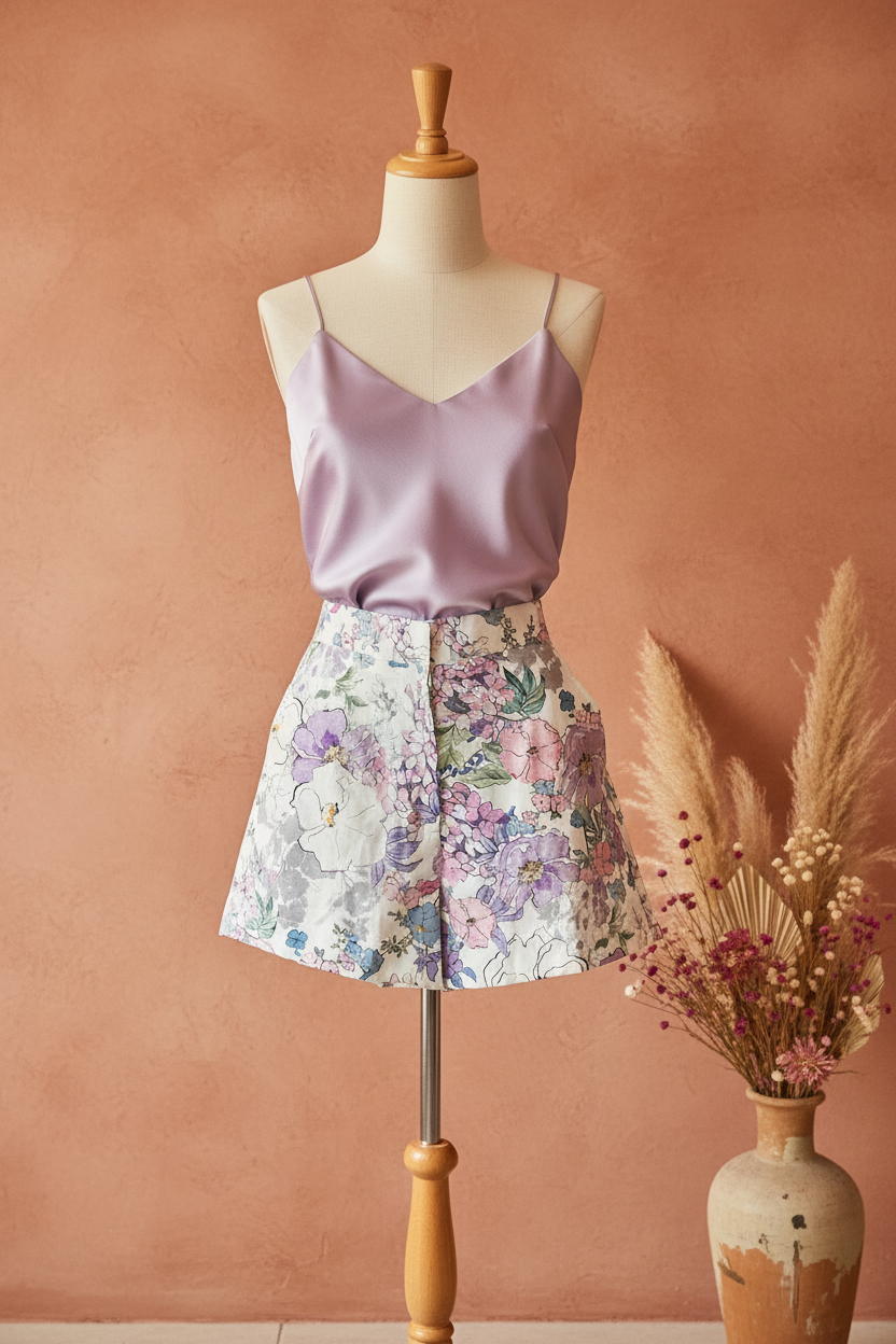 Shorts Floral Lavanda - Top Simple