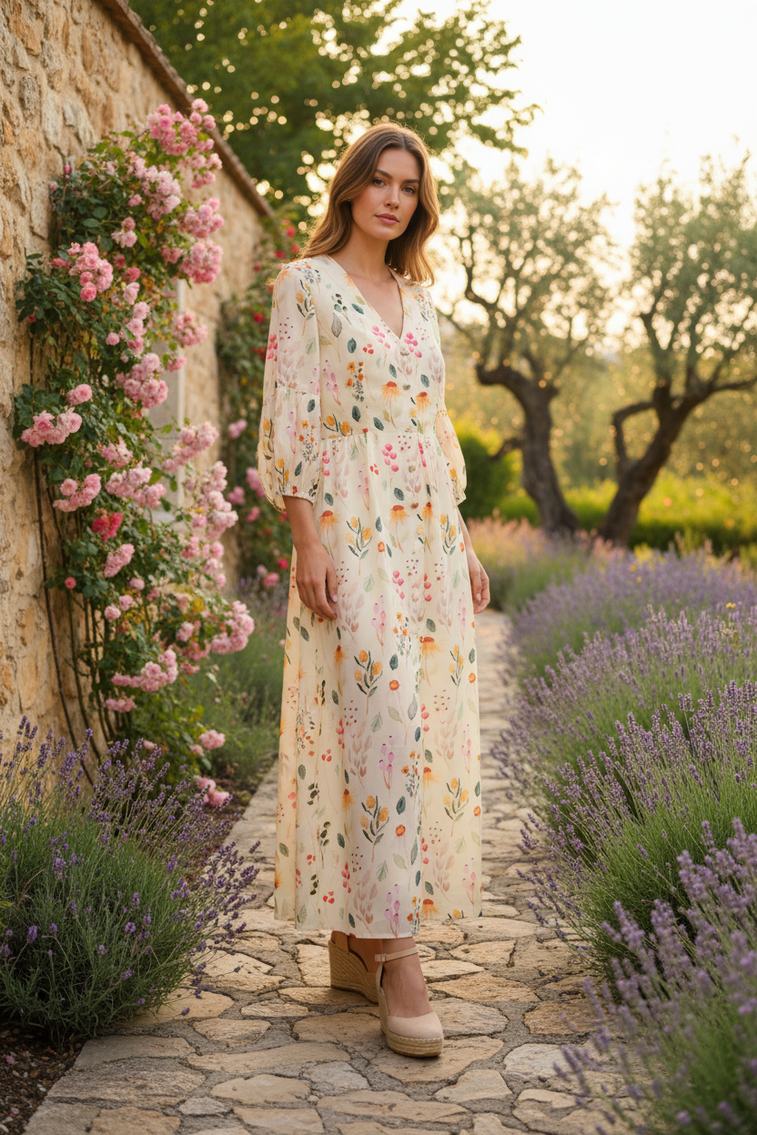 Vestido floral - frontal jardín longitud correcta