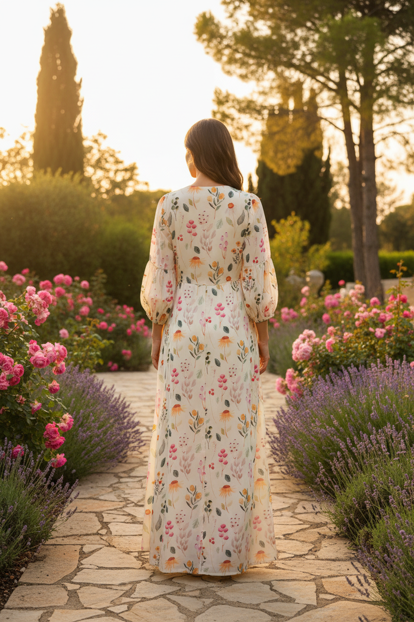 Vestido floral - trasera jardín longitud correcta